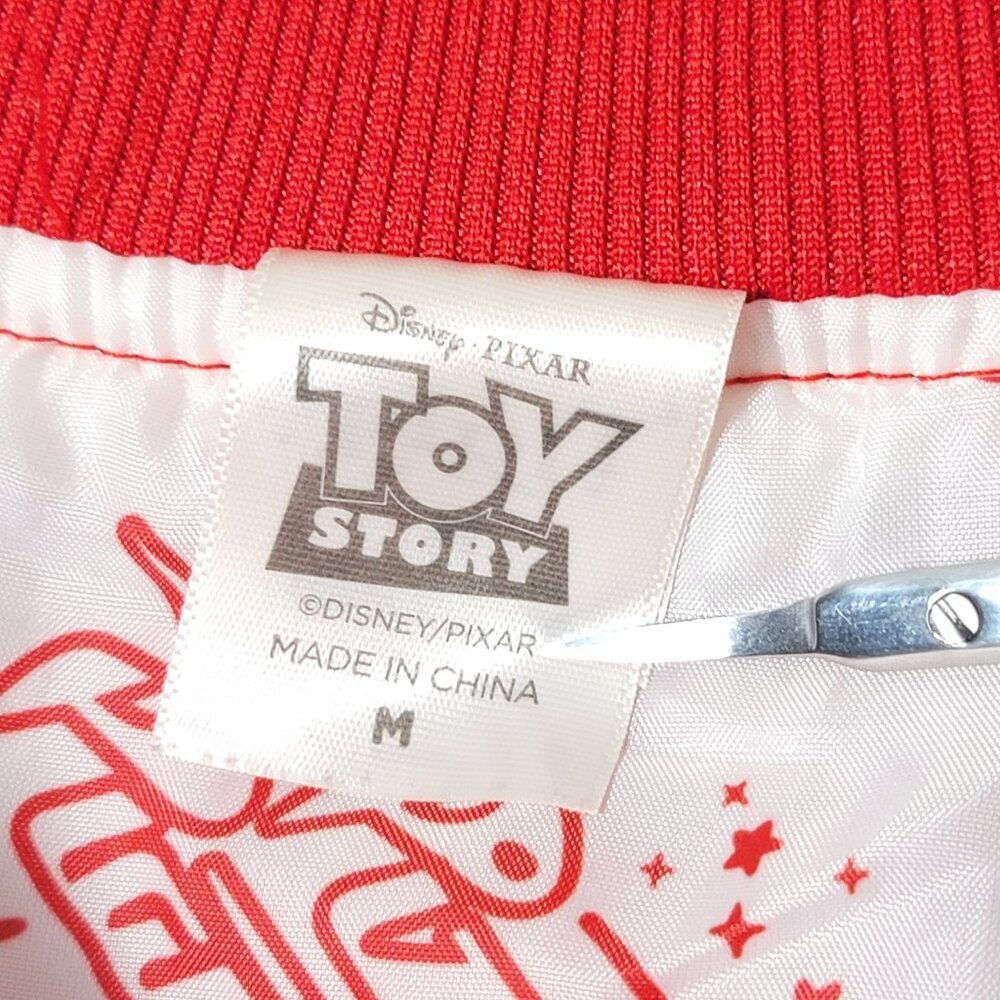 Toy Story Red Pizza Planet Satin Bomber Windbreaker Jacket Adult Medium & Cap L - Picture 10 of 12